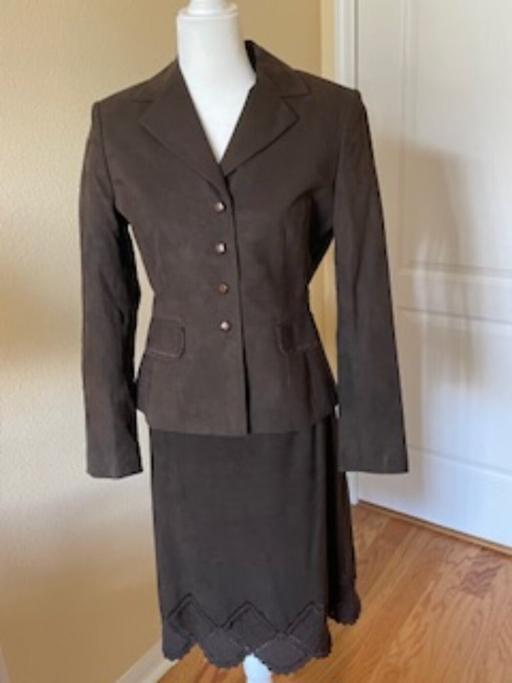 Tahari Brown Faux Suede Suit - Size 6